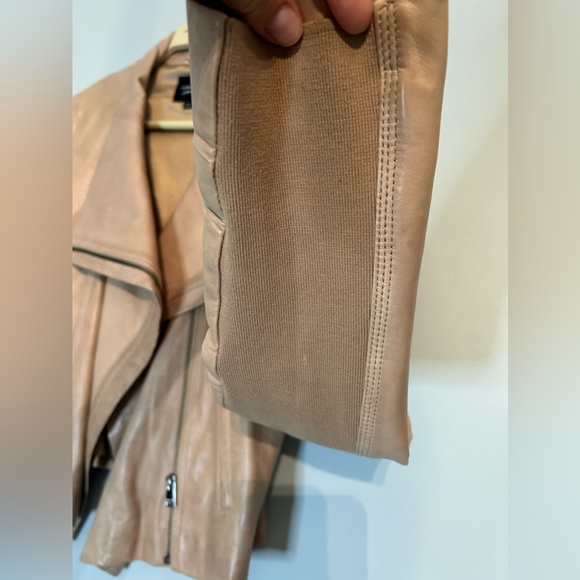Lamarque Funnel Neck Leather Jacket Tan/Beige Leather size M - Picture 7 of 12